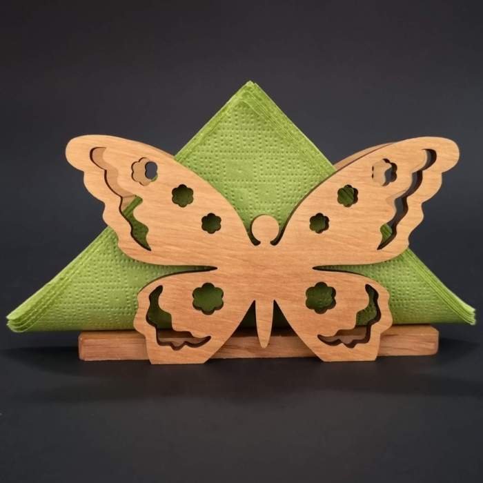 Stojánek dřevěný na ubrousky motýl