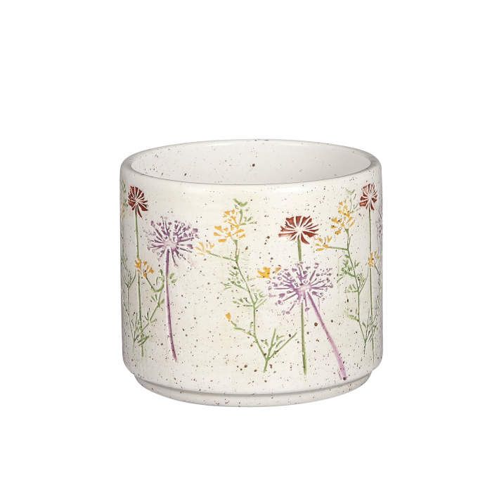 Květináč kulatý dekor květy keramika